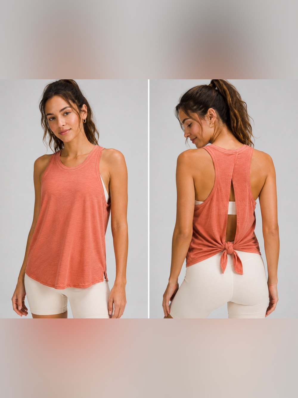 #092 Lululemon All Tied Up Tank Rustic Coral Wash Pima Cotton Open Back - Picture 1 of 4